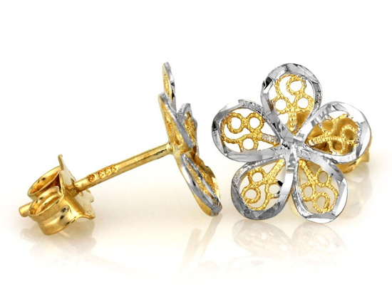 Kolczyki złote na sztyft ażurowe kwiatuszki