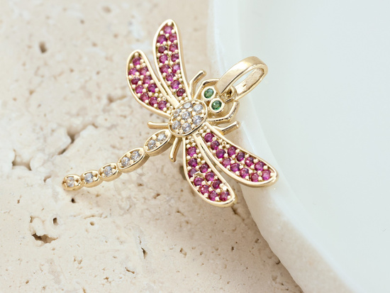 Zawieszka złota ważka cyrkoniami