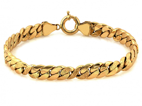 Złota bransoletka przeplatana szeroka zdobione elementy