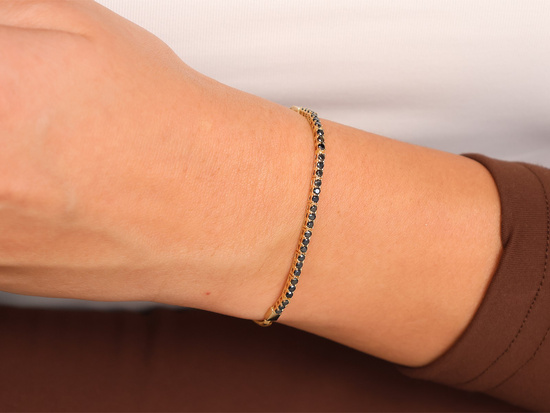 Bransoletka złota gruba linka czarne cyrkonie