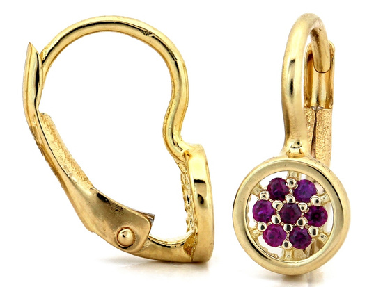 Kolczyki złote angielskie delikatne z czerwonymi cyrkoniami