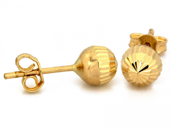 Kolczyki złote diamentowane kulki sztyfty 6mm