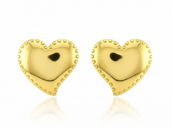 Błyszczące złote kolczyki serduszka na sztyfcie