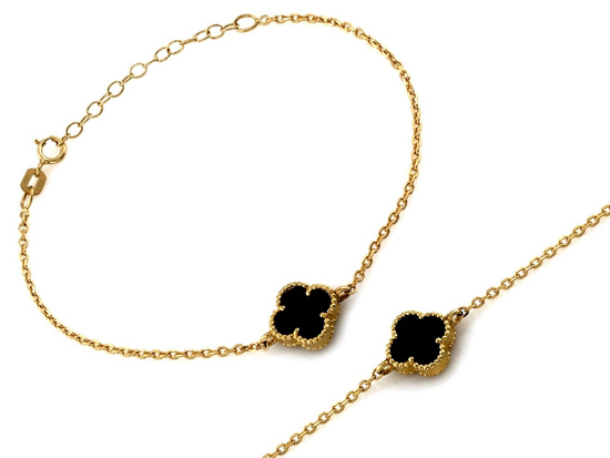 Bransoletka złota łańcuszkowa z czarnym kwiatkiem