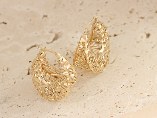 Kolczyki złote duże owalne ażurowe przestrzenne