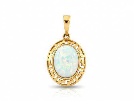 Zawieszka złota owalny opal w ażurowej oprawie