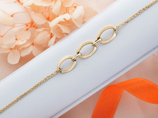 Złota bransoletka z dwóch łańcuszków wstawka z dużych ogniw