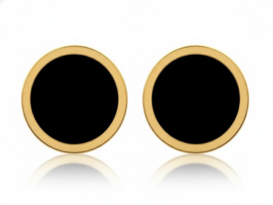 Złote kolczyki okrągłe na sztyfcie z czarnym kamieniem