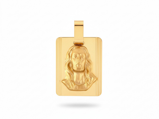 Medalik złoty duży prostokątny blaszka z wizerunkiem Jezusa