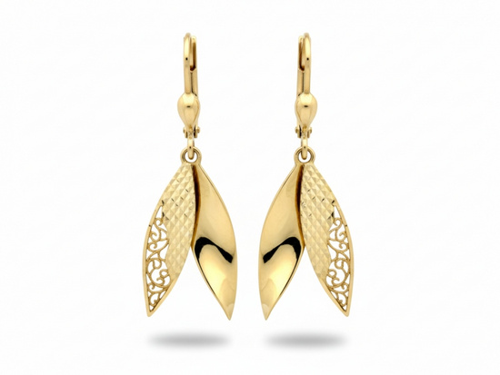 Kolczyki złote wiszące długie podwójne sztywne elementy