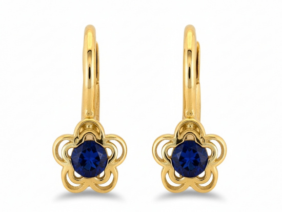 Złote kolczyki angielskie z niebieskim kamieniem