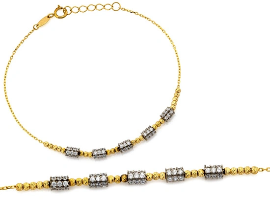 Bransoletka złota z diamentowanymi kulkami i cyrkoniami