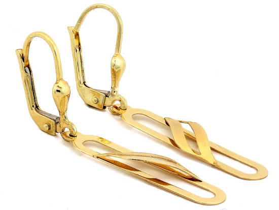 Złote kolczyki długie sztywne efektowne angielskie zapięcie