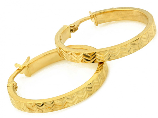 Złote kolczyki diamentowane szerokie kółka 25mm