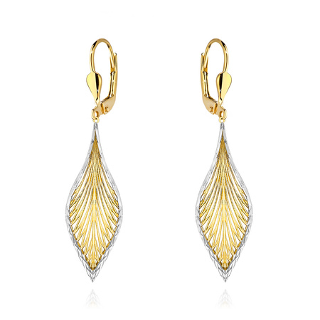 Złote kolczyki 585 listki - wiszące