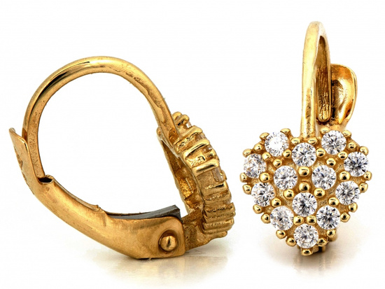 Złote kolczyki serduszka wysadzane cyrkoniami