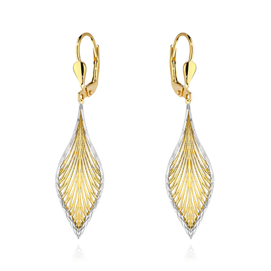 Złote kolczyki 585 listki - wiszące