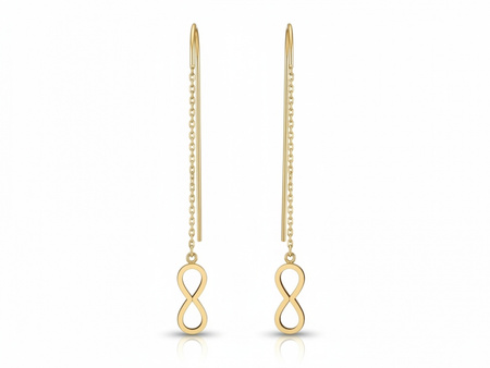 Kolczyki złote długie przeciągane z wiszącą nieskończonością