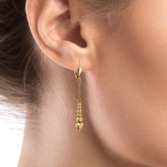 Złote kolczyki 585 diamentowane kuleczki - wiszące