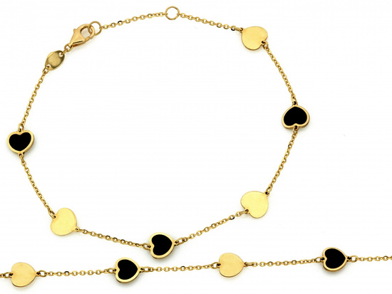 Bransoletka złota z sercami z czarną emalią