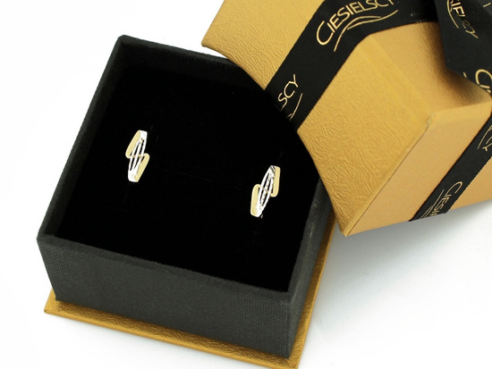 Delikatne złote kolczyki dwukolorowe angielskie bez kamieni