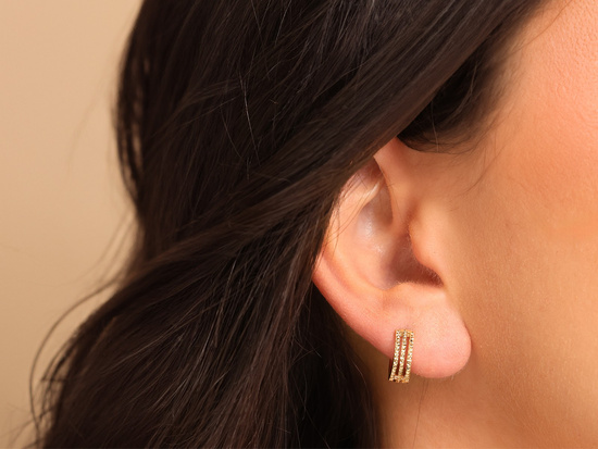 Kolczyki złote małe kółeczka potrójne błyszczące 13mm