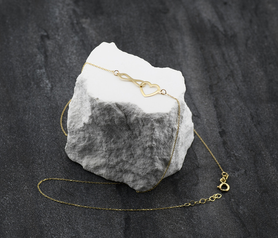 Złoty naszyjnik 585 - serce, nieskończoność