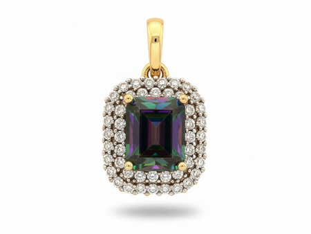 Zawieszka złota prostokątna z mistycznym topazem i cyrkoniami