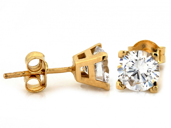 Kolczyki złote na sztyfcie przy uchu z cyrkonią