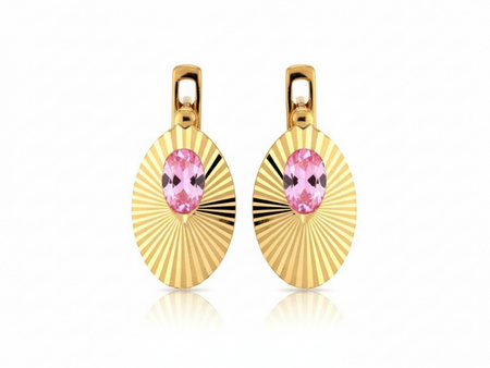 Kolczyki złote z różową cyrkonią
