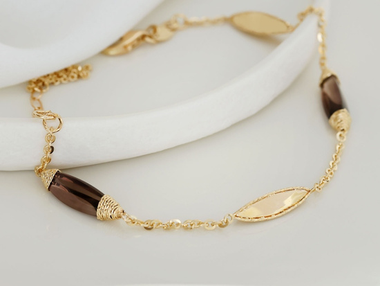 Bransoletka złota podłużne ozdoby z kwarcem dymnym