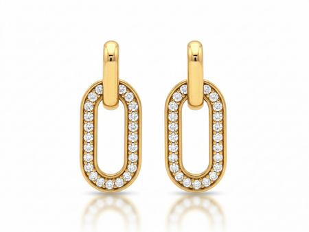 Kolczyki złote owalne z cyrkoniami na sztyfcie