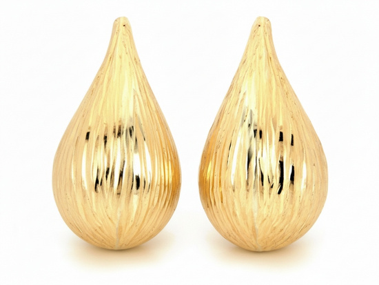 Kolczyki złote duże zdobione krople na sztyfcie