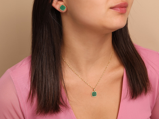 Zawieszka złota kwadratowa z malachitem