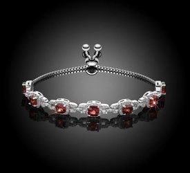 Bransoletka srebrna 925 z 7 naturalnymi granatami i diamentowymi cyrkoniami 