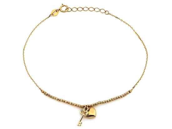 Bransoletka złota delikatna z kuleczkami i wiszącym sercem