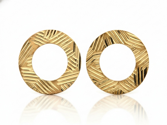 Kolczyki złote na sztyfcie ringi zdobione frezowane