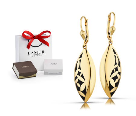 Złote kolczyki 585 - wiszące z kwiatowym wzorem