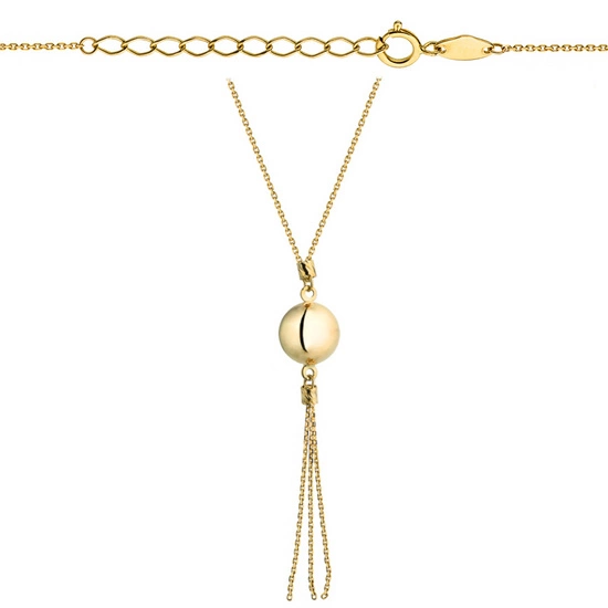 Złoty naszyjnik 585 - z kuleczką i wiszącymi łańcuszkami 
