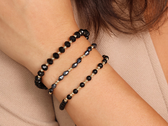 Złote i czarne kulki bransoletka czarna sznurkowa