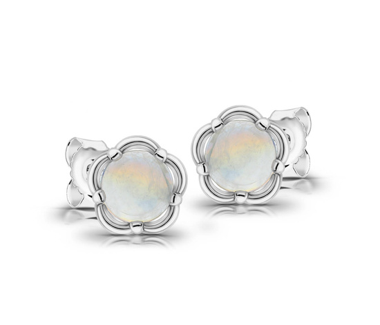 Srebrne kolczyki 925 z naturalnymi kamieniami księżycowymi - kwiat