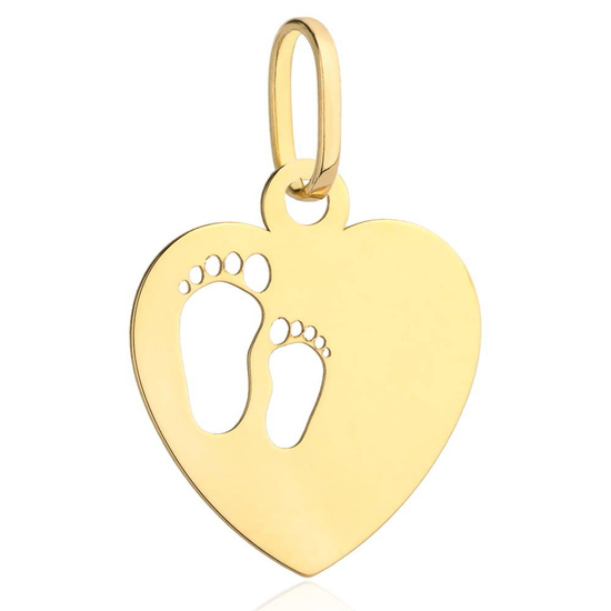 Złota zawieszka 585 - stópki w sercu