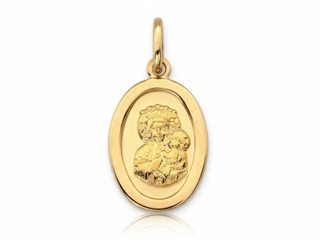 Złoty medalik mały owalny Matka Boska z Dzieciątkiem