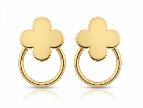 Kolczyki złote na sztyfcie z kółeczkiem i kwiatkiem