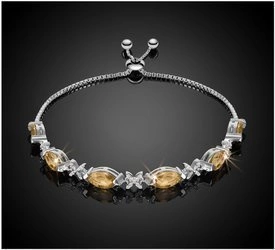 Bransoletka srebrna 925 z 6 naturalnymi cytrynami i diamentowymi cyrkoniami