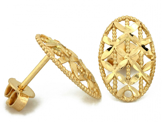 Kolczyki złote owalne ażurowe na sztyfcie