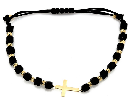 Bransoletka ze złotymi kulkami krzyżykiem i czarnymi kostkami