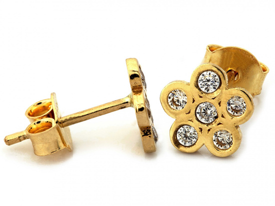 Kolczyki złote kwiatek z cyrkoniami na sztyfcie