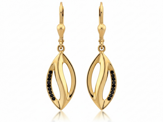 Kolczyki złote wiszące z czarnymi cyrkoniami