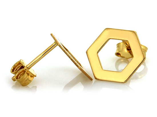 Kolczyki sześcian graficzny złote na sztyfcie